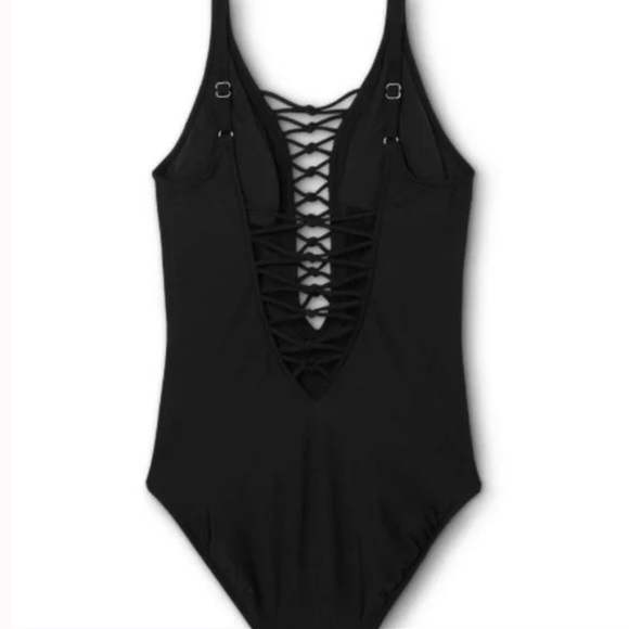 AQUA GREEN Lace Up One Piece Swimsuit in Black - Picture 8 of 13